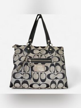 Coach Poppy Black and Gray Signature Shoulder Bag